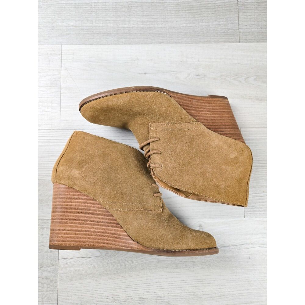 Lucky Brand Yamene Suede Wedge Booties Tan Lace Up Ankle Boots Women's Size 10M